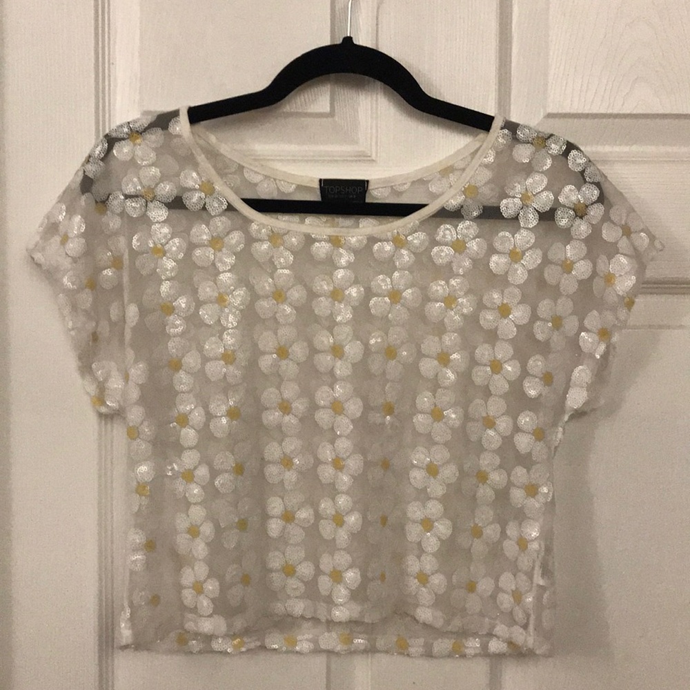 Topshop Sequin Daisy Mesh Crop Top/ Cover Up